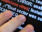 computer code with malicious virus hidden in code and fingers pointing