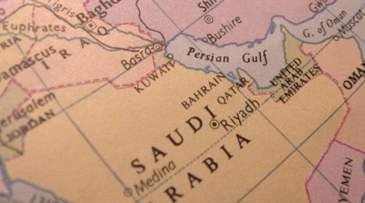 close up of United Arab Emirates on globe