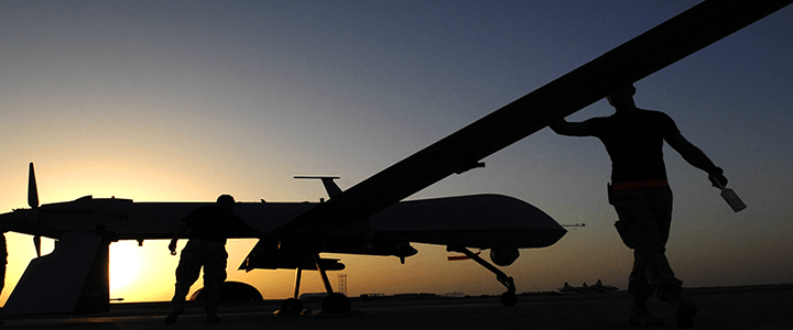 air force drone at sunset