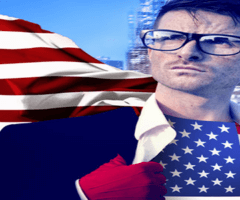 superman-like man with american flag