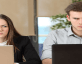 stock photo of man and woman looking at each other angrily