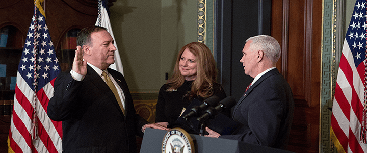 Mike Pompeo being sworn in by mike pence