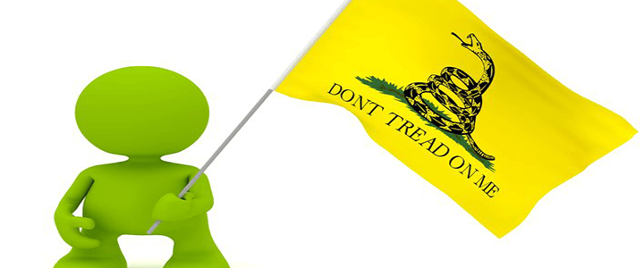 graphic of man holding dont tread on me flag