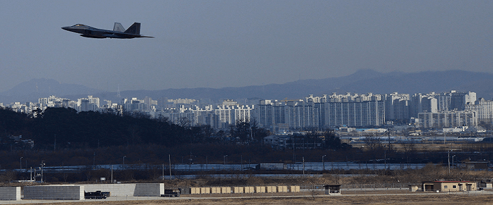 F-22 flying over South Korea
