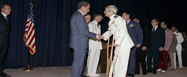 President Richard Nixon greeting Lt. Cmdr. John S. McCain III