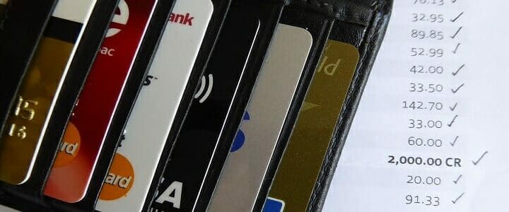 stock photo of credit cards in wallet with statement