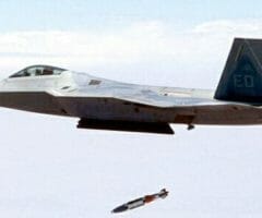 F/A-22 Raptor releases bomb in flight