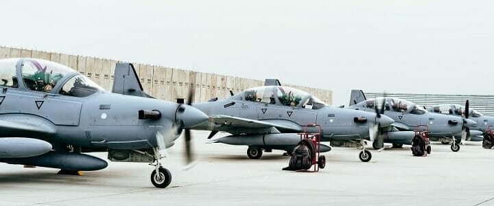 four A-29 Super Tucanos in Kabul Afghanistan