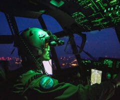 Air Force pilot flying in cockpit