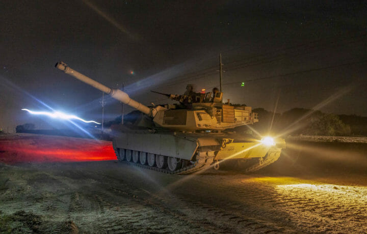 Tank in desert at night
