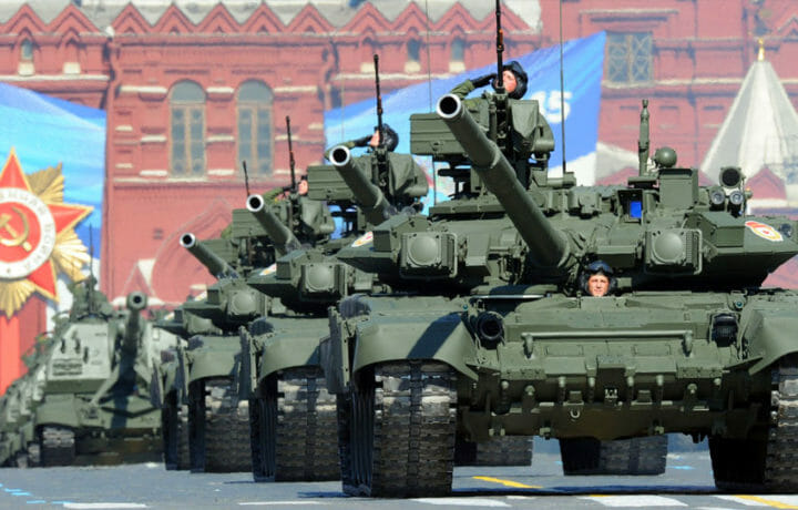 Russian tanks driving in Red Square