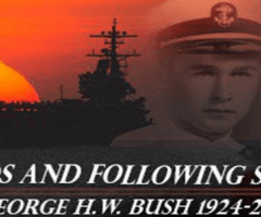 Graphic showing President George HW Bush and aircraft carrier