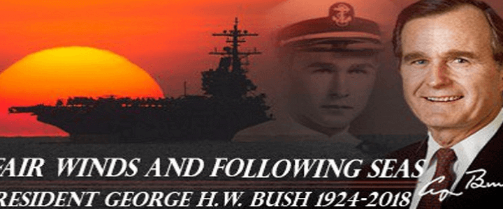 Graphic showing President George HW Bush and aircraft carrier