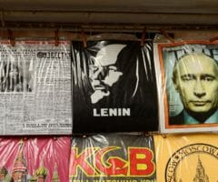 Russian street posters showing Lenin and Putin