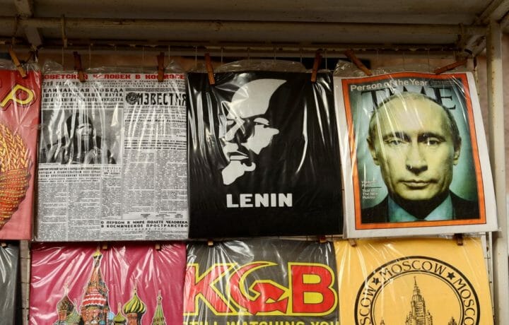 Russian street posters showing Lenin and Putin