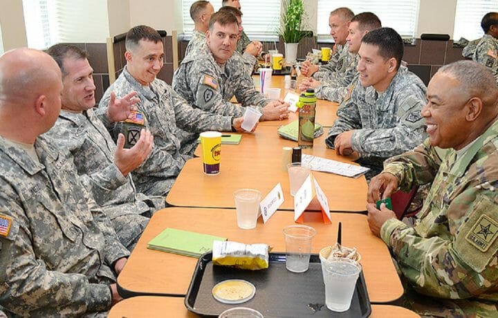 Warrant officers at lunch