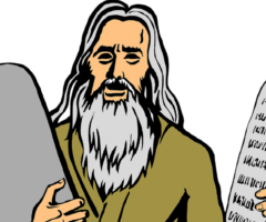 Illustration of Moses holding 10 commandments tablets