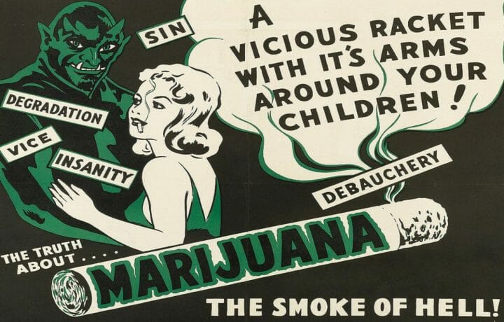 Reefer madness illustration showing woman with devil
