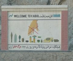 Sign reading Welcome to Kabul