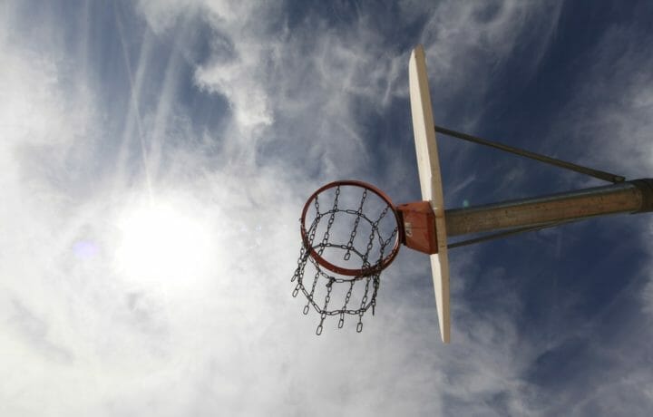 Photo of old, chain basketball hoop