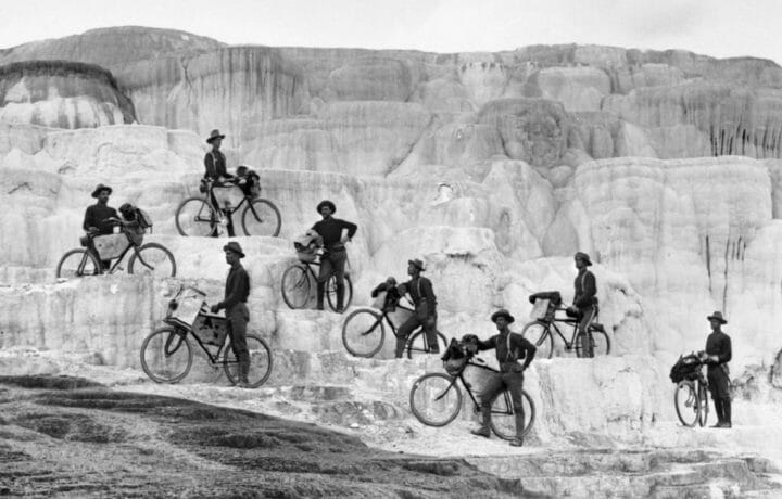 25th Infantry U.S. Army Bicycle Corps at Minerva Terrace Yellowstone Park 1896