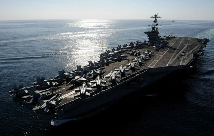 Aircraft carrier in the Straits of Hormuz