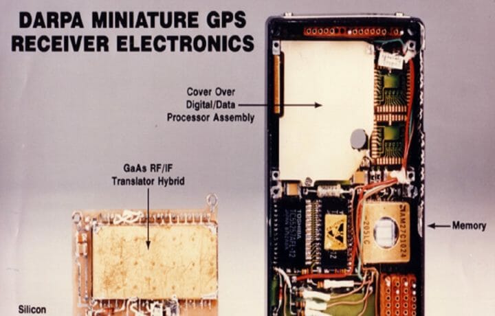 Photo of DARPA miniature GPS receiver electronics