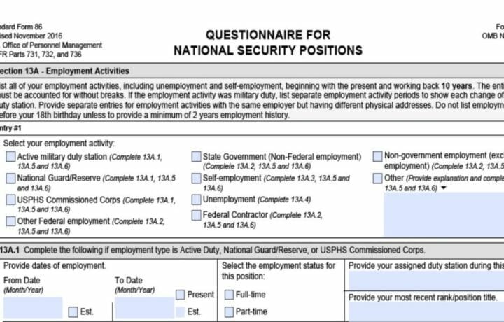 Army Form Sf 86 Fillable - Printable Forms Free Online