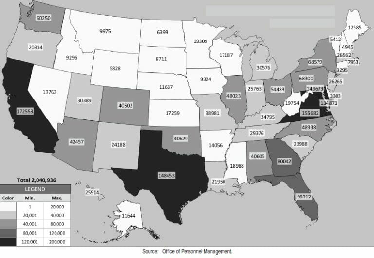 Where most federal government employees work clearancejobs