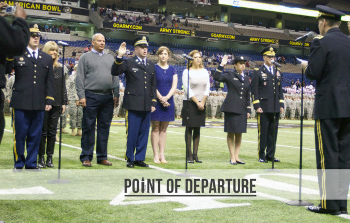 army rank second lieutenant given to three officers at a game