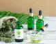 Bottles of Hemp Oil with Cannabis Seeds