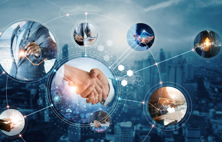 Technology and data connection, Teamwork, Business strategy concepts