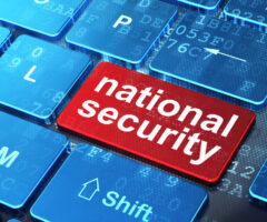 Safety concept: National Security on computer keyboard background