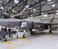 An F-35 Lightning II is equipped with Quick Reaction Instrumentation Package