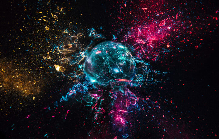 Explosion of a Glass Ball with Colored Lights