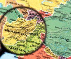 Map of Afghanistan with magnifying glass