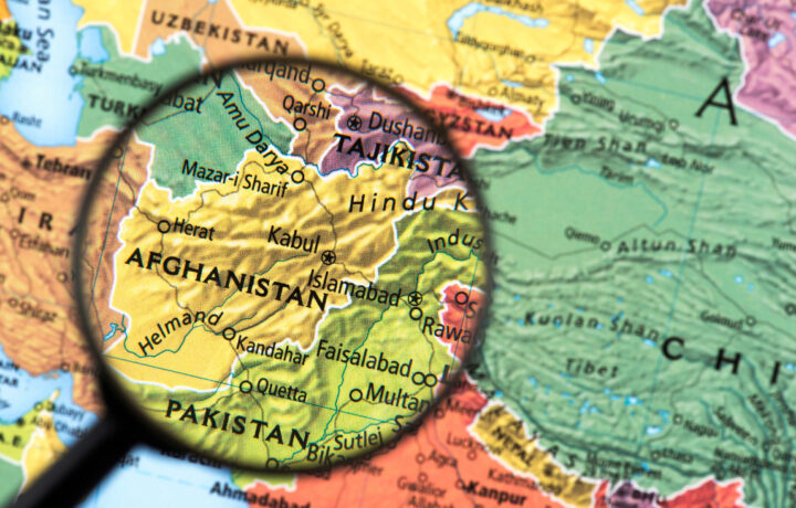 Map of Afghanistan with magnifying glass