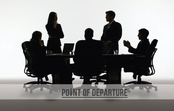 silhouette business people around a conference table in a meeting