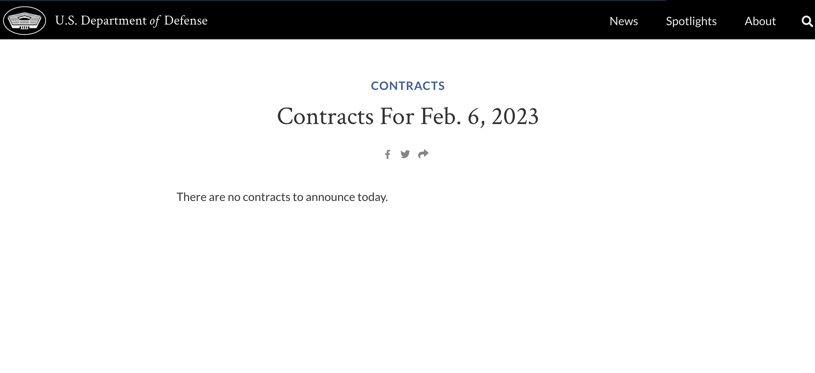 screenshot of dod.gov contracts page
