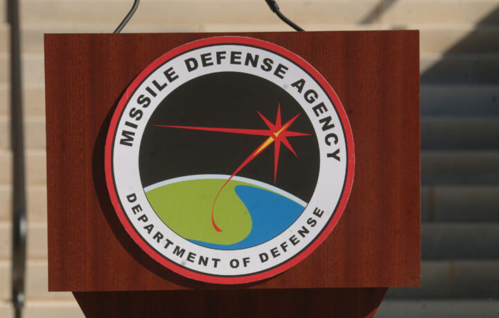 Missile Defense Agency logo on a podium