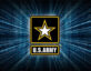 U.S. Army logo with cyber-like background.