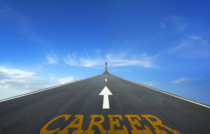 Graphic of a road with the word career in the middle.