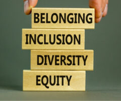 Belonging, Inclusion, Diversity, Equity, written on blocks