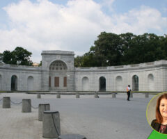 Photo of Memoral Avenue at the entrance to Arlington National Cemetery with a photo of Tricia Wood in the right bottom corner.