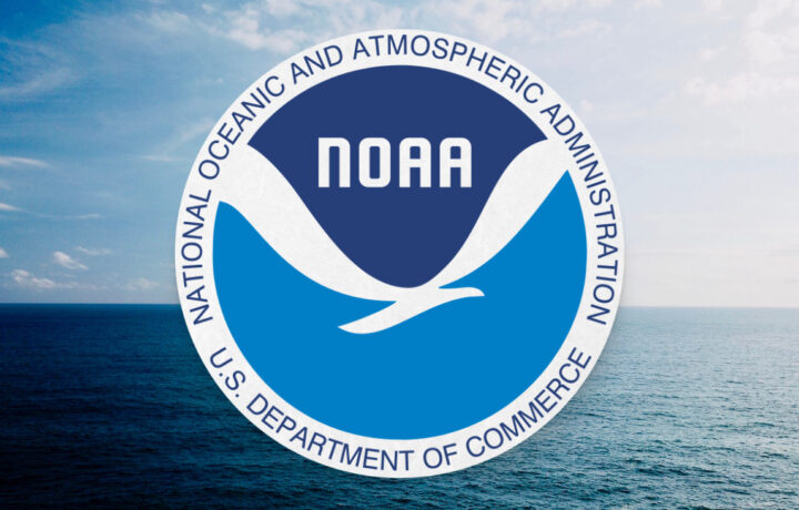 Graphic of the NOAA logo against a photo of the ocean and sky.