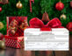 Photo of a Christmas tree with presents underneath. A photo of the SF-86 is superimposed on a present.