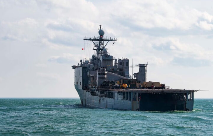 Photo of USS Carter Hall on the sea.