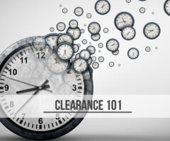 Time management depicted by clocks, with the words: Clearance 101 at the bottom