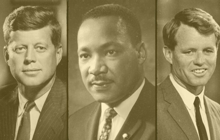 Sepia-toned collage featuring John F. Kennedy, Martin Luther King Jr., and Robert F. Kennedy, symbolizing their historical impact and connection to declassification efforts.